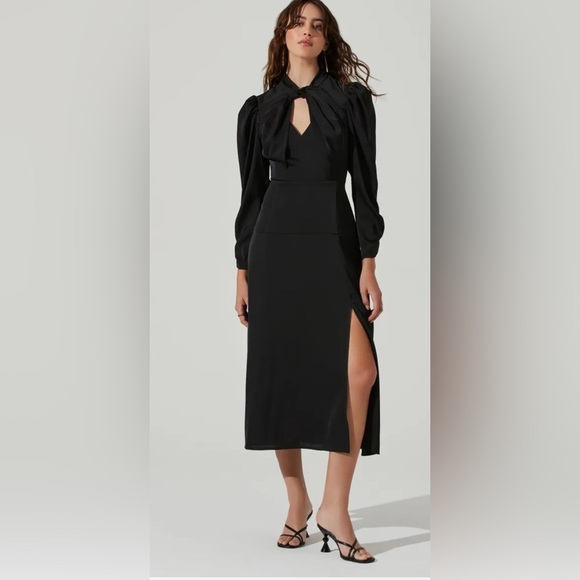 ASTR twist mock neck Midi black dress  formal sz M - Picture 1 of 12